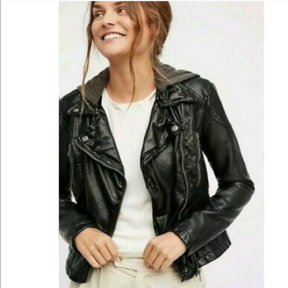 Free People Vegan Leather Hooded Jacket
